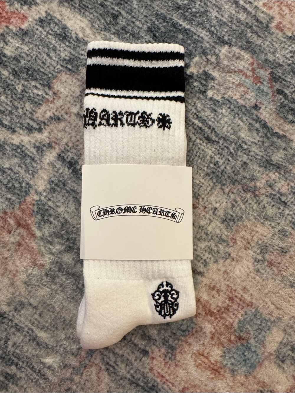 Chrome Hearts White Crew Athletic Socks with Black Trim